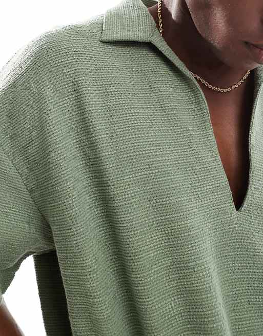 ASOS DESIGN Oversized Boxy Polo In Light Green Boucle
