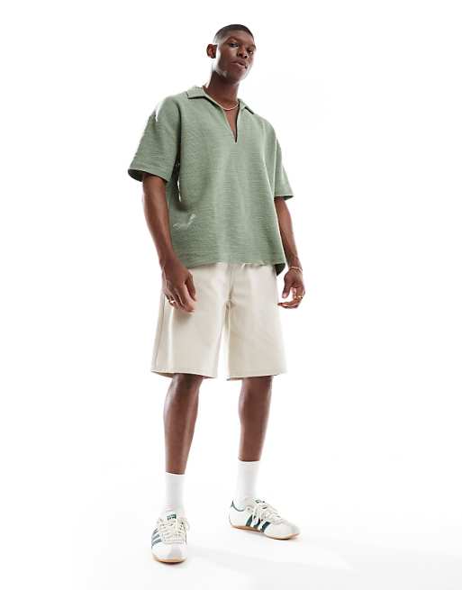 ASOS DESIGN Oversized Boxy Polo In Light Green Boucle