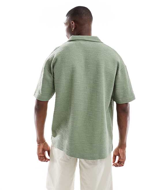 ASOS DESIGN Oversized Boxy Polo In Light Green Boucle
