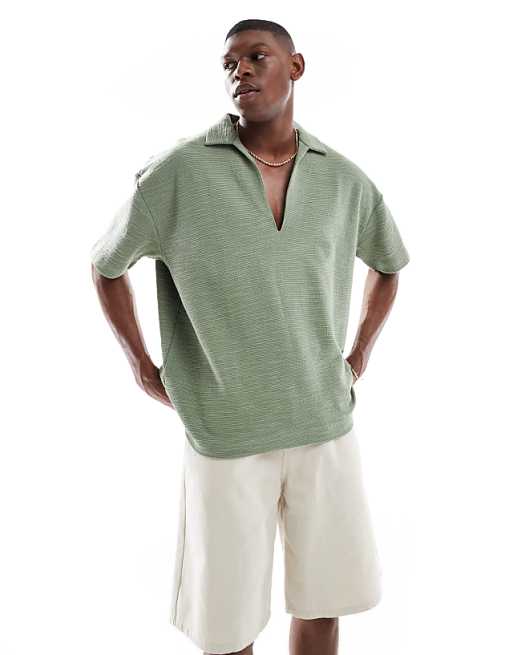 ASOS DESIGN oversized boxy polo in light green boucle