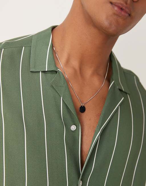 ASOS DESIGN Oversized Boxy Revere Shirt In Green Stripe