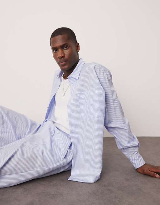ASOS DESIGN oversized boxy shirt in blue stripe co ord