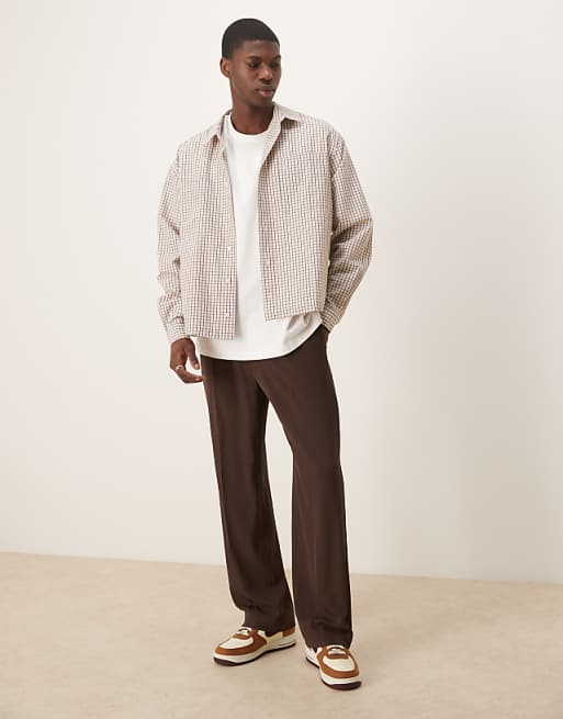 ASOS DESIGN Oversized Boxy Shirt In Brown Check