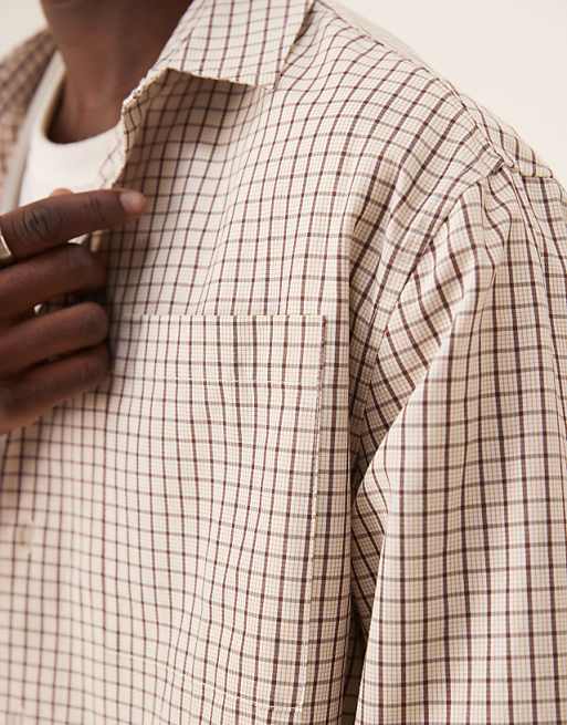 ASOS DESIGN Oversized Boxy Shirt In Brown Check