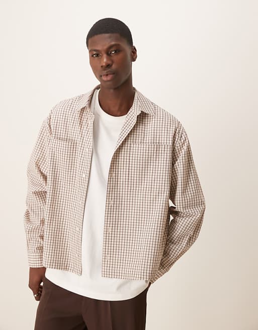 ASOS DESIGN oversized boxy shirt in brown check