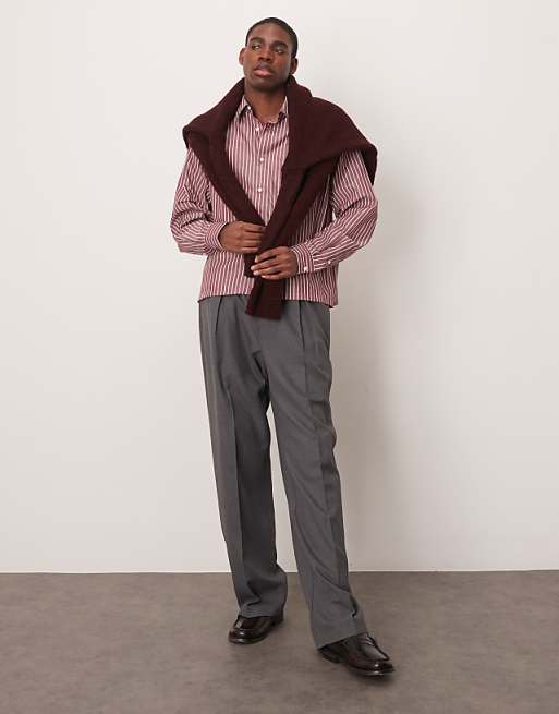 ASOS DESIGN Oversized Boxy Shirt In Burgundy Stripe