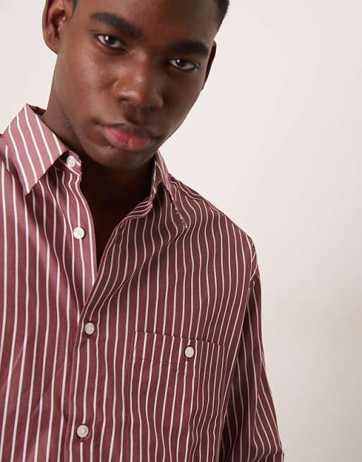 ASOS DESIGN Oversized Boxy Shirt In Burgundy Stripe