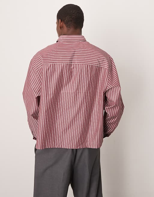 ASOS DESIGN Oversized Boxy Shirt In Burgundy Stripe