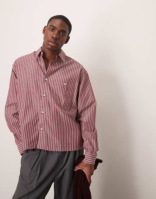 ASOS DESIGN oversized boxy shirt in burgundy stripe