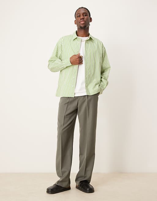 ASOS DESIGN Oversized Boxy Shirt In Green And White Stripe