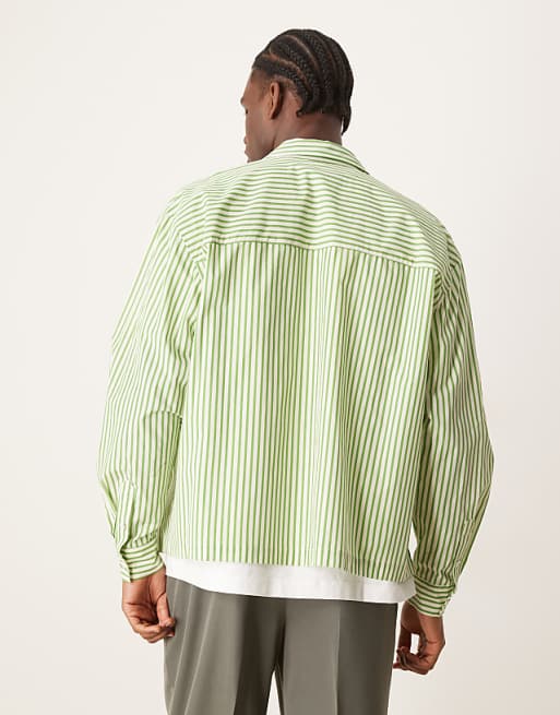 ASOS DESIGN Oversized Boxy Shirt In Green And White Stripe