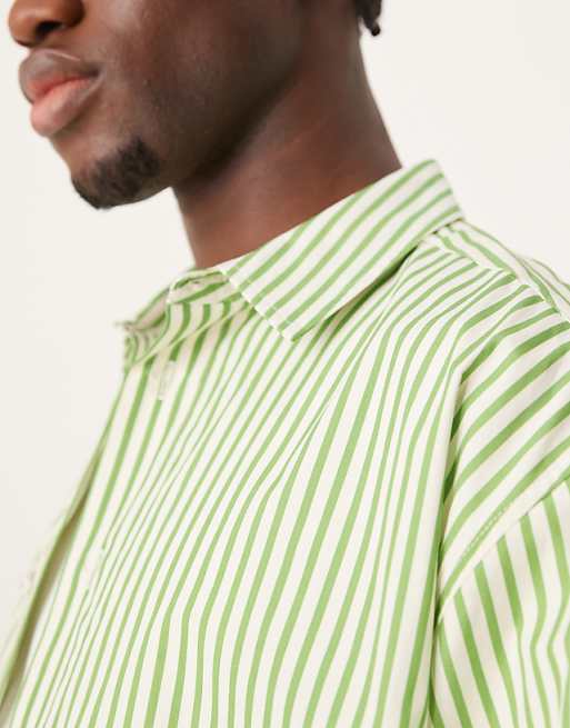 ASOS DESIGN Oversized Boxy Shirt In Green And White Stripe