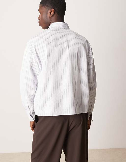 ASOS Design Oversized Boxy Shirt In White And Grey Pinstripe