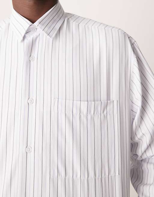 ASOS Design Oversized Boxy Shirt In White And Grey Pinstripe