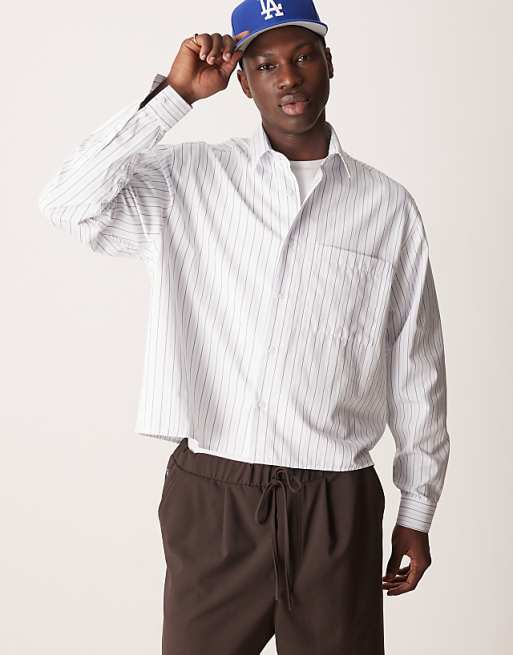 ASOS Design oversized boxy shirt in white and grey pinstripe
