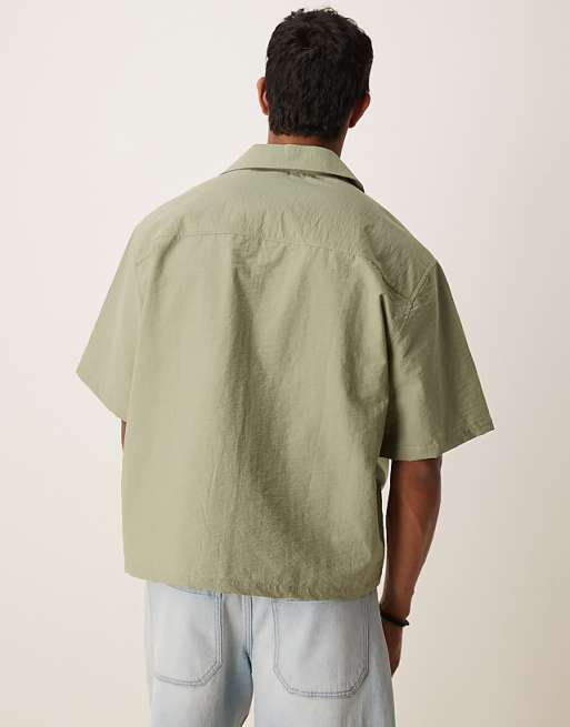 ASOS DESIGN Oversized Boxy Shirt With Orange Print In Green