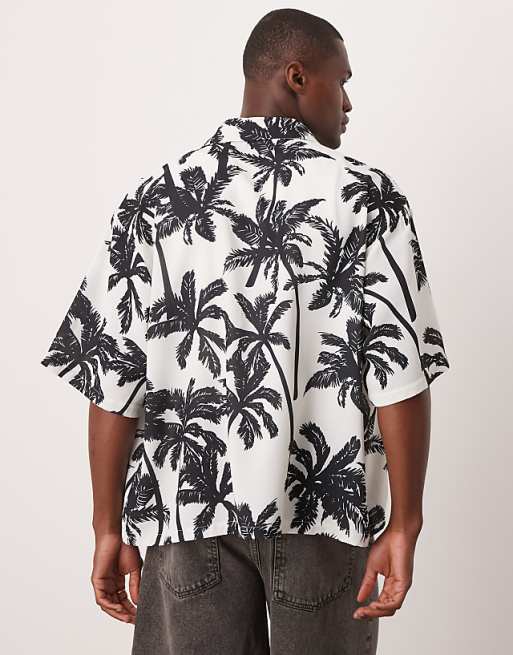 ASOS DESIGN Oversized Boxy Shirt With Palm Print In Mono