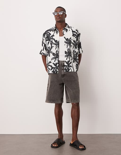 ASOS DESIGN Oversized Boxy Shirt With Palm Print In Mono