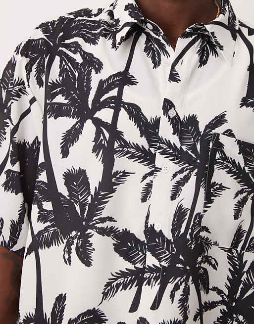 ASOS DESIGN Oversized Boxy Shirt With Palm Print In Mono