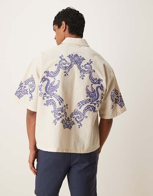 ASOS DESIGN Oversized Boxy Shirt With Print In Ecru