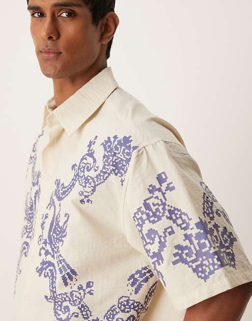 ASOS DESIGN Oversized Boxy Shirt With Print In Ecru