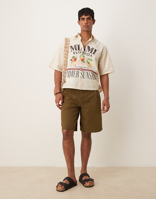 ASOS DESIGN oversized boxy shirt with print in ecru
