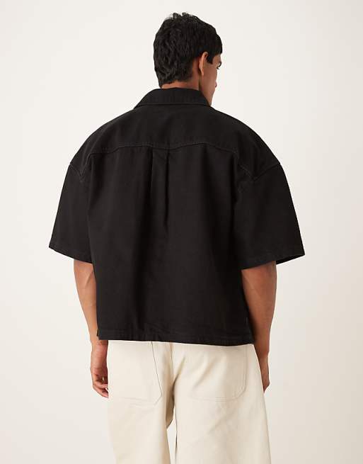ASOS DESIGN Oversized Boxy Short Sleeve Denim Shirt In Black
