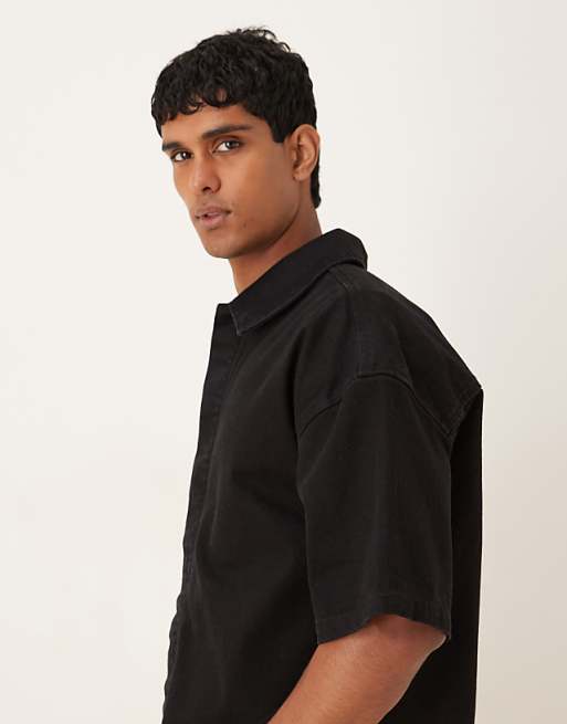 ASOS DESIGN Oversized Boxy Short Sleeve Denim Shirt In Black