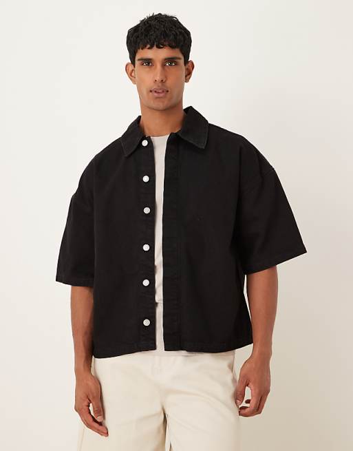 ASOS DESIGN oversized boxy short sleeve denim shirt in black