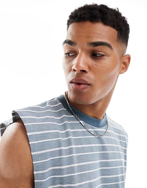 ASOS DESIGN Oversized Boxy Striped Tank In Grey And White