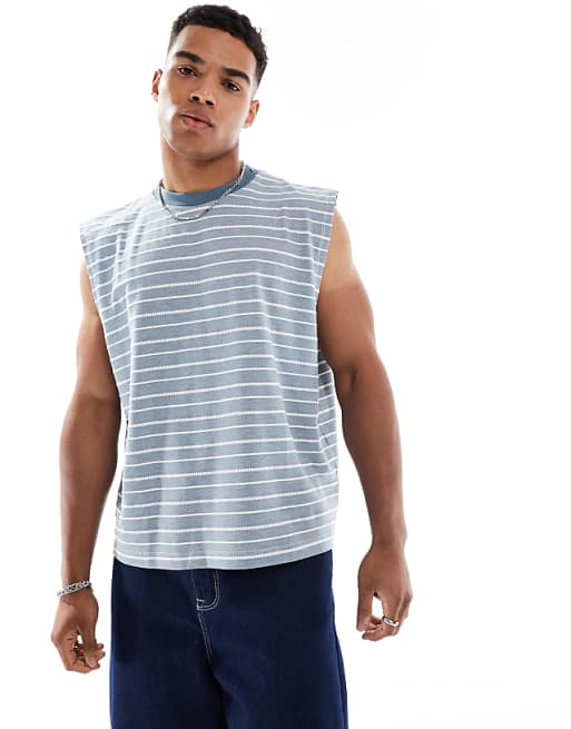 ASOS DESIGN Oversized Boxy Striped Tank In Grey And White