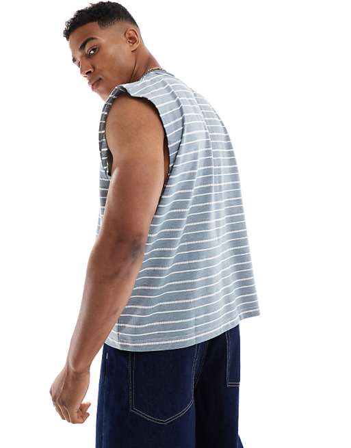 ASOS DESIGN Oversized Boxy Striped Tank In Grey And White