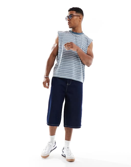 ASOS DESIGN oversized boxy striped tank in grey and white