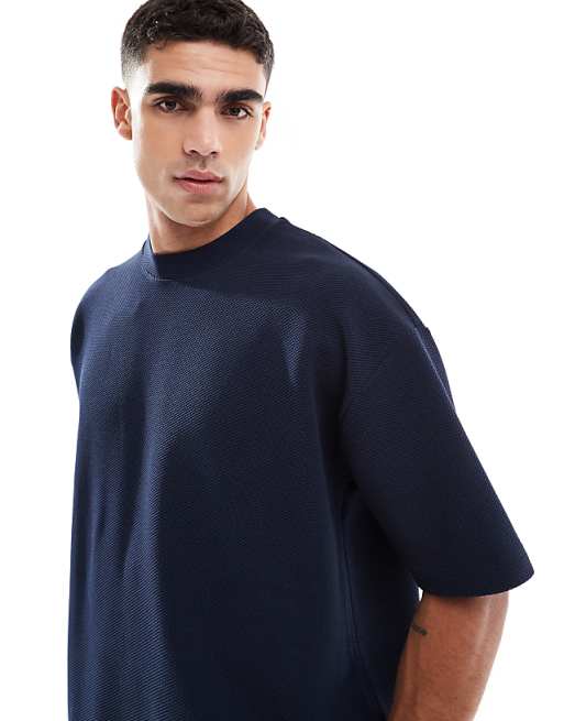 ASOS DESIGN Oversized Boxy T-shirt Coord In Navy Texture