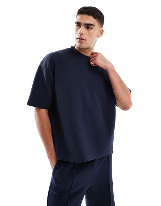 ASOS DESIGN oversized boxy t-shirt coord in navy texture