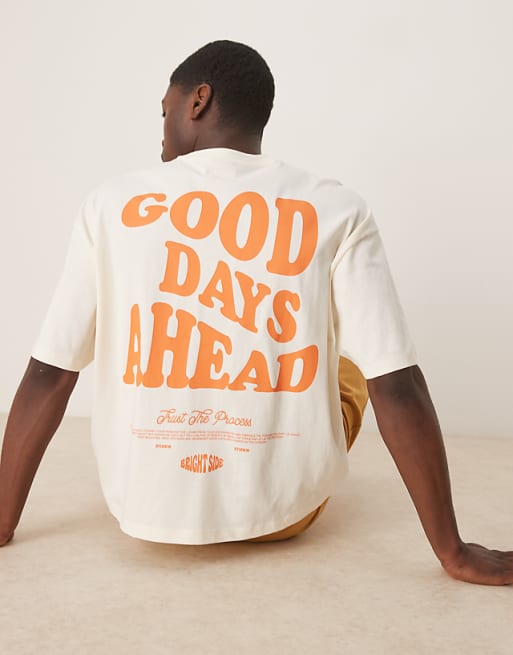 ASOS DESIGN oversized boxy t-shirt in off white with back print