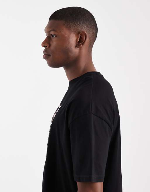 ASOS DESIGN Oversized Boxy T-shirt With Flower Stamp Graphic In Black