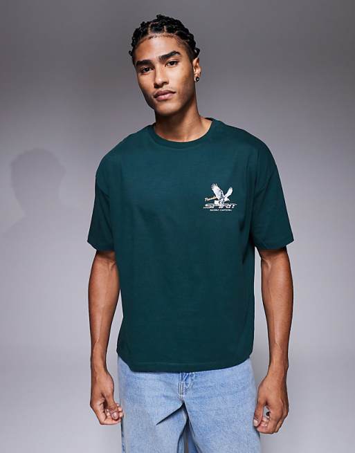ASOS DESIGN Oversized Boxy T-shirt With Racing Graphic In Dak Green