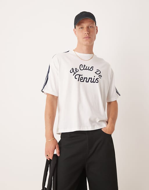 ASOS DESIGN Oversized Boxy T-shirt With Sport Graphic And Tape In White