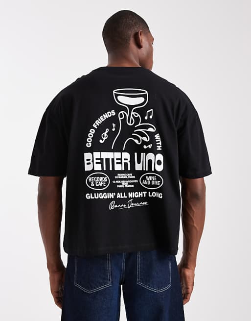 ASOS DESIGN oversized boxy t-shirt with vino graphic in black