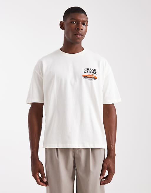 ASOS DESIGN Oversized Boxy T-shirt With Vintage Car Graphic In Off White
