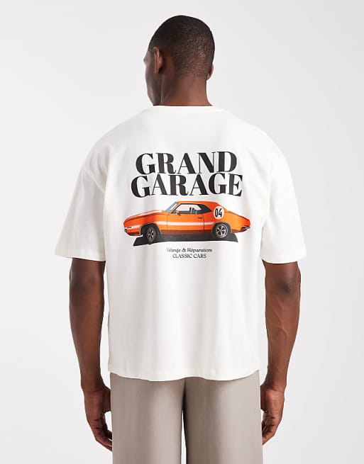 ASOS DESIGN oversized boxy t-shirt with vintage car graphic in off white