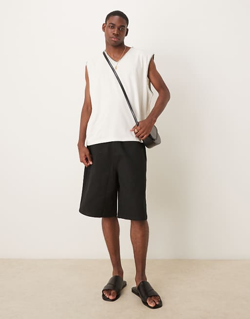 ASOS DESIGN Oversized Boxy V Neck Tank With Stitch Detail In Cream