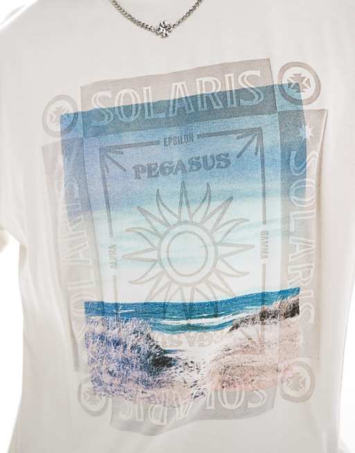 ASOS DESIGN Oversized Boxy Washed T-shirt With Summer Graphic In Off White