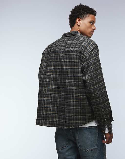 ASOS DESIGN Oversized Brushed Check Shirt In Black