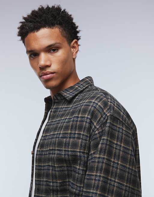 ASOS DESIGN Oversized Brushed Check Shirt In Black