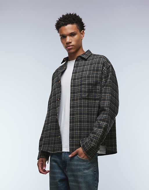 ASOS DESIGN oversized brushed check shirt in black
