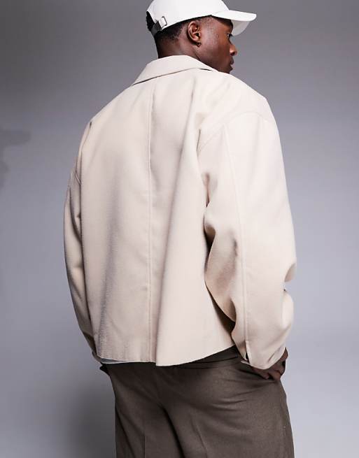 ASOS DESIGN Oversized Brushed Harrington Jacket In Stone