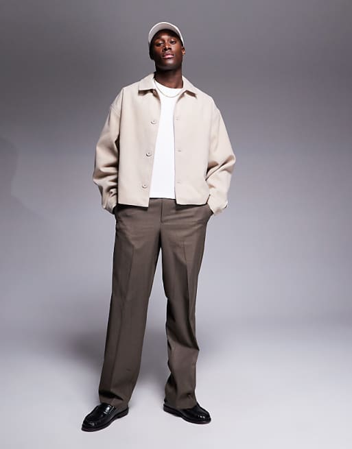 ASOS DESIGN Oversized Brushed Harrington Jacket In Stone