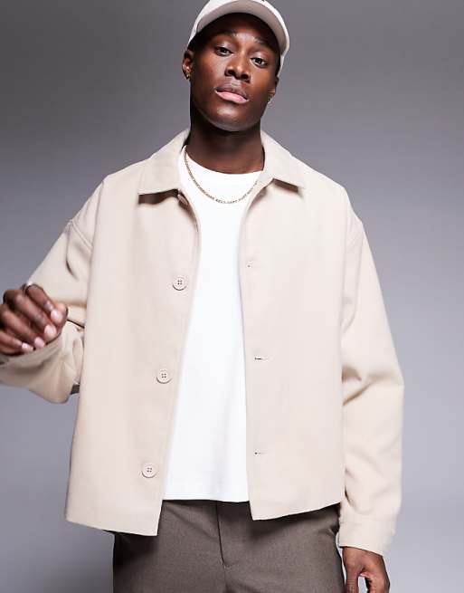 ASOS DESIGN oversized brushed harrington jacket in stone